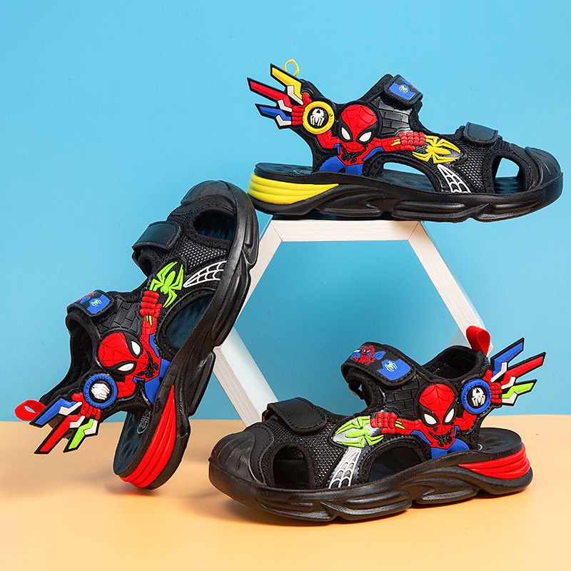 Xăng đan Cao Su Mềm Thoáng Khí Chống Trượt Hình Người Nhện Dễ Thương Cho Bé Trai