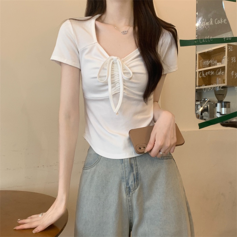 NZN Áo Croptop Tay Ngắn Cổ Vuông Dáng Ôm Thời Trang Mùa Hè Xinh Xắn Cho Nữ