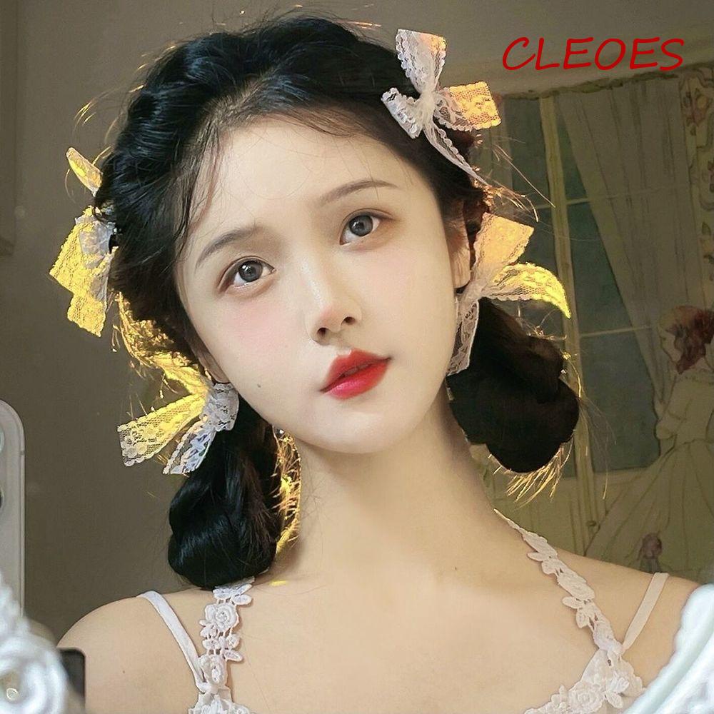 Kẹp Tóc Nơ Vải Ren Phong Cách Lolita Hàn Quốc Ngọt Ngào