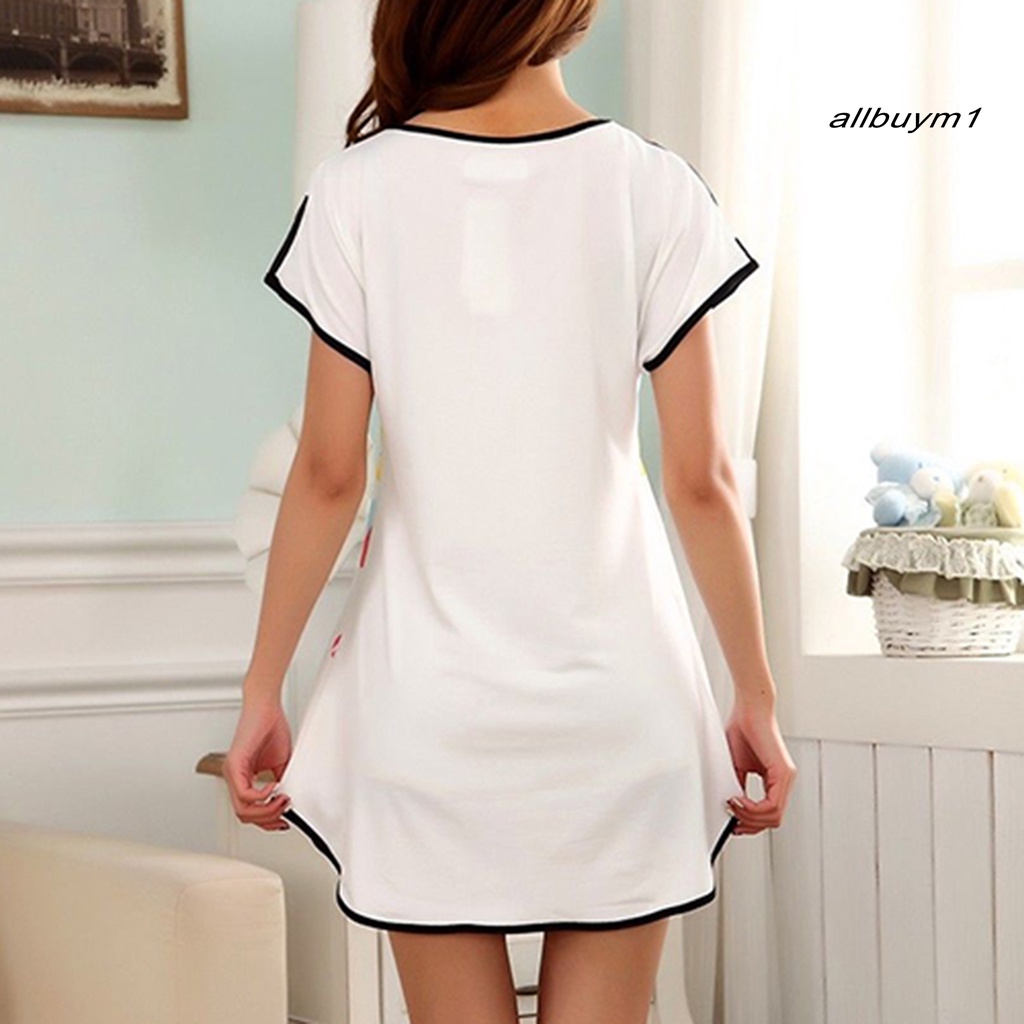 Đầm Ngủ Cotton Pha Thoáng Khí In Họa Tiết Thỏ Hoạt Hình Chấm Bi Cho Nữ