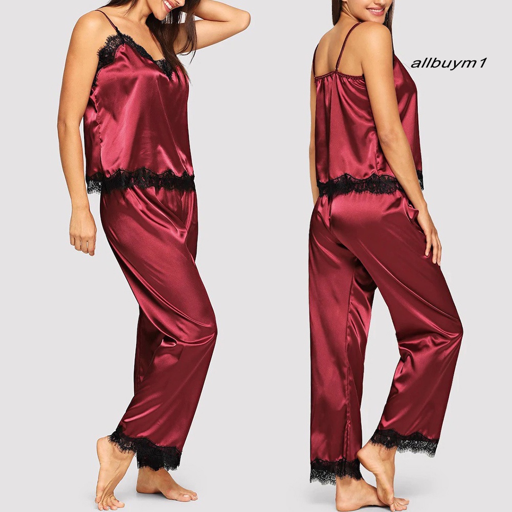 Bộ Đồ Ngủ 2 Dây Phối Ren Cổ Chữ V Quyến Rũ Cho Nữ