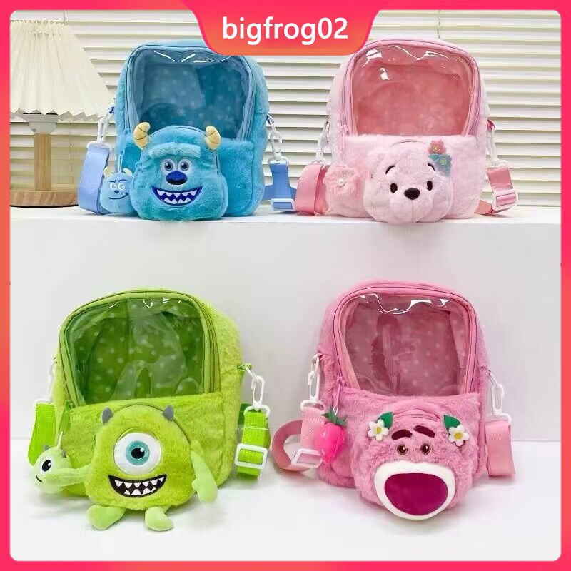 Túi xách Lông Gấu Dâu Lotso Trong Suốt Siêu Dễ Thương , Siêu Cute, Lông Siêu Mịn Màu Hồng Pinkly