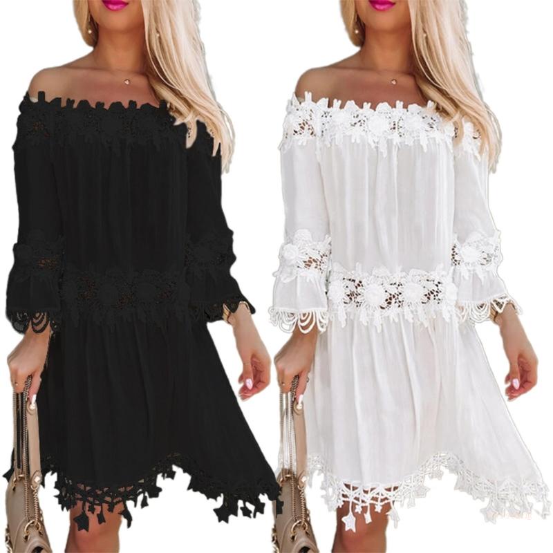 Đầm Dài Đến Đầu Gối Dáng Rộng Tay Dài In Hoa Viền Ren Thanh Lịch Thời Trang Mùa Hè Cho Bạn Gái