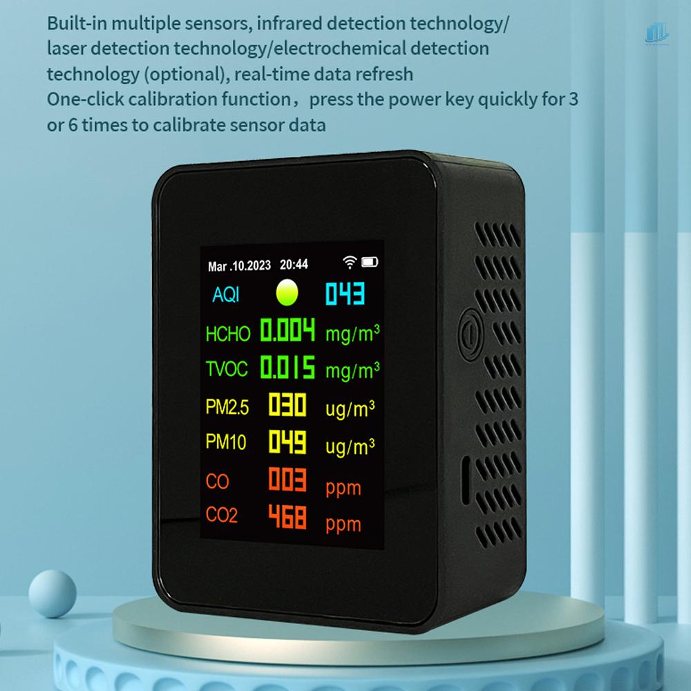 Thiết Bị Đo Chất Lượng Không Khí Wifi smartwatchinone Tuya PM2.5 PM10 Carbon Dioxide TVOC HCHO Qi Có Màn Hình Màu