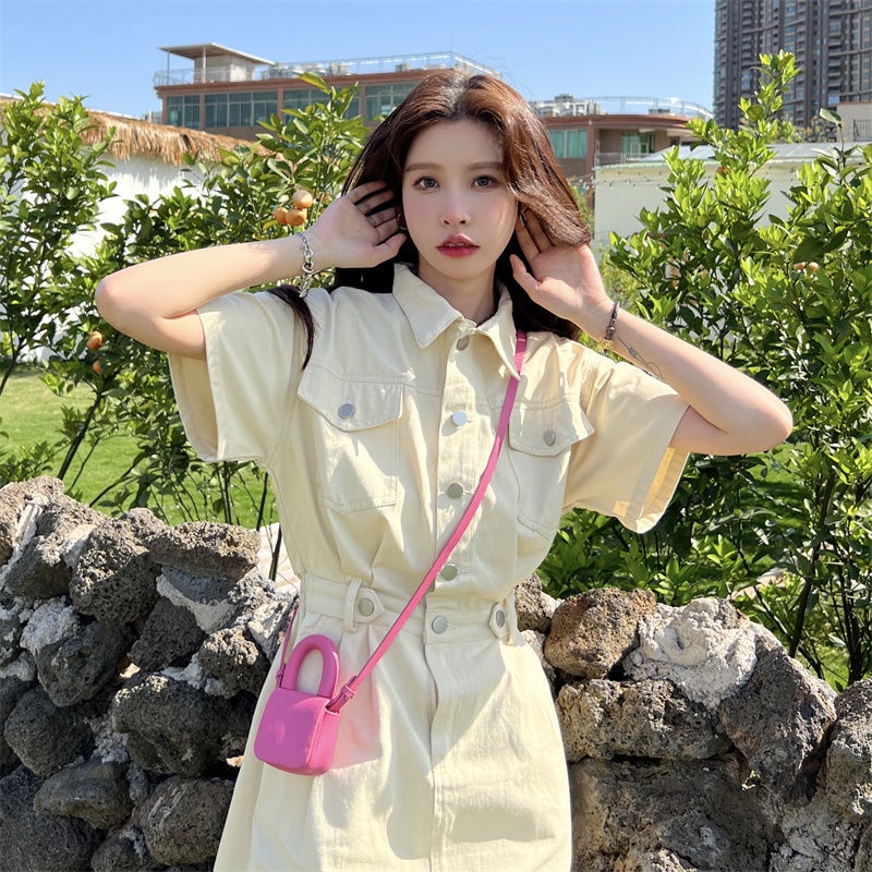 Đầm Denim Tay Ngắn Dáng Chữ A Thời Trang Mùa Hè Hàng Mới Dành Cho Bạn Nữ