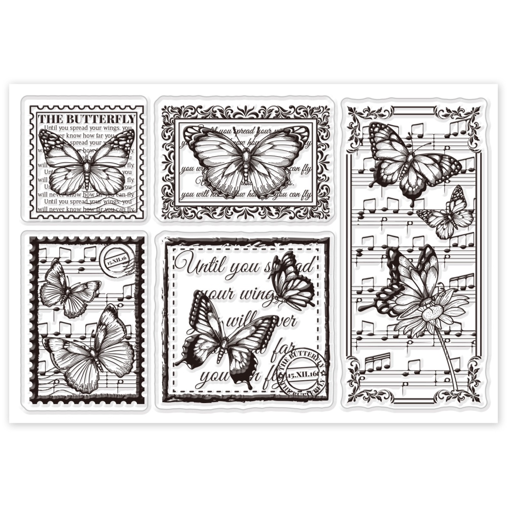 1 Tấm Tem Đóng Dấu Bằng Silicone Trong Suốt Hình Hoa / Bướm Trang Trí Sổ Tay DIY