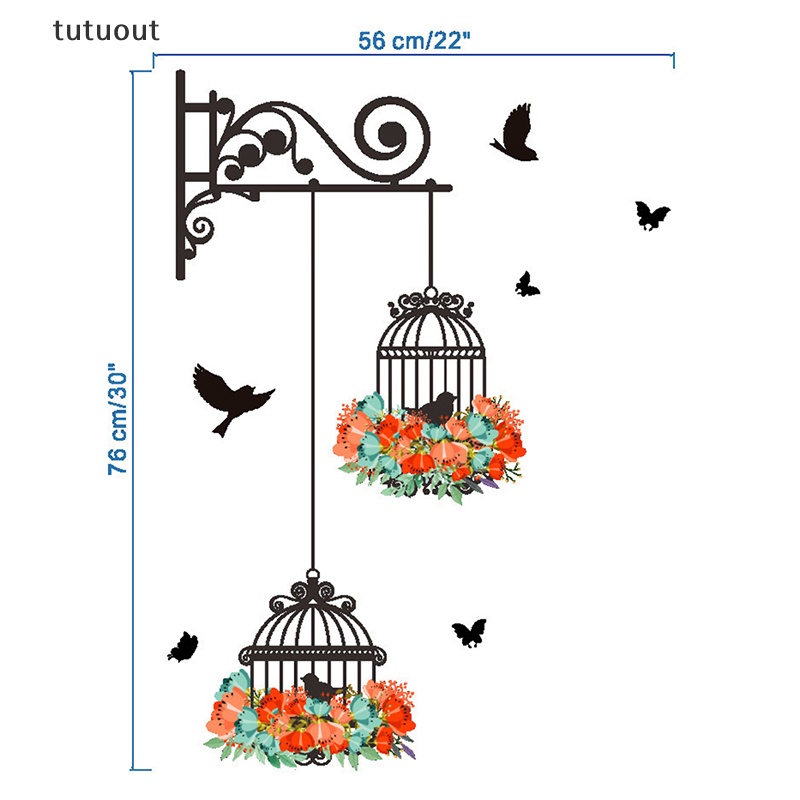 Đề Can Dán Tường Hình Lồng Chim Và Hoa Nhiều Màu Sắc Sáng Tạo Trang Trí Nhà Cửa