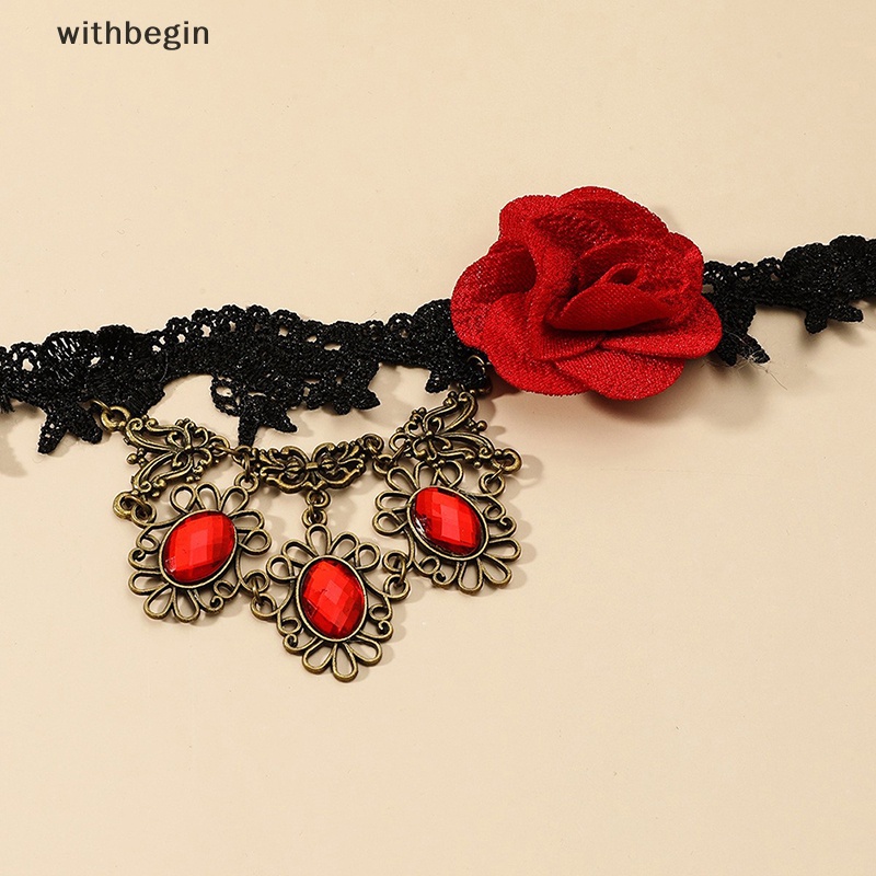 Vòng Cổ Choker Ren Phối Mặt Hoa Đính Pha Lê Phong Cách Gothic Cổ Điển Cho Nữ