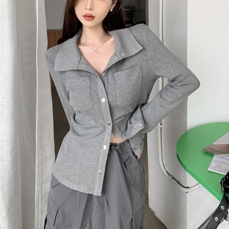 COZOK Áo Sơ Mi Dài Tay Cổ Bẻ Dáng Ôm Thời Trang