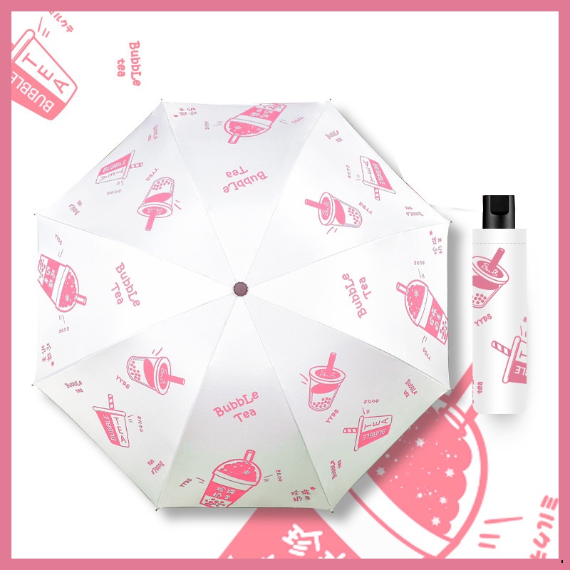 Dù Che Nắng Tự Động Họa Tiết Trà Sữa Đơn Giản