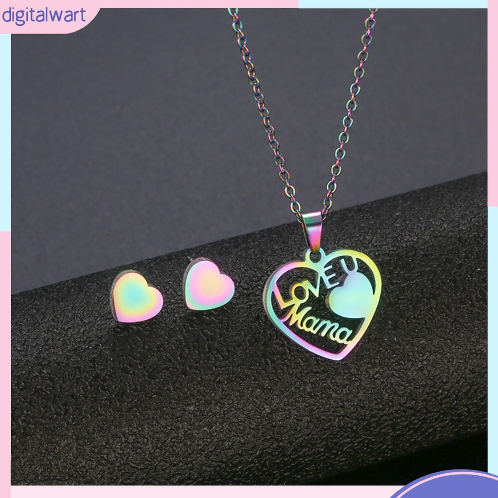 Bộ Trang Sức 2 Món Mặt Trái Tim Màu Cầu Vồng Thời Trang Dành Cho Nữ