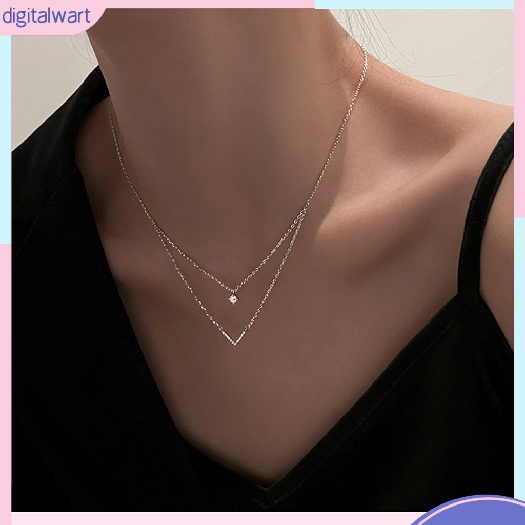 Vòng cổ Hai Lớp Hình Chữ V Màu Bạc Có Thể Điều Chỉnh Phong Cách Hàn Quốc