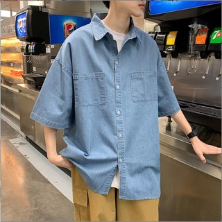 Áo sơ mi jean nam form rộng tay lỡ phong cách Hàn Quốc pon.mens hà nội hcm freeship