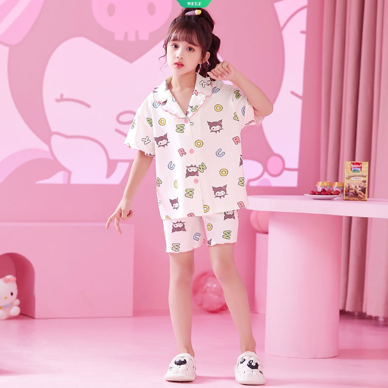 Bộ Đồ Ngủ Tay Ngắn In Hoạt Hình Cinnamoroll Kuromi Thời Trang Mùa Hè 2023 Cho Bé Gái