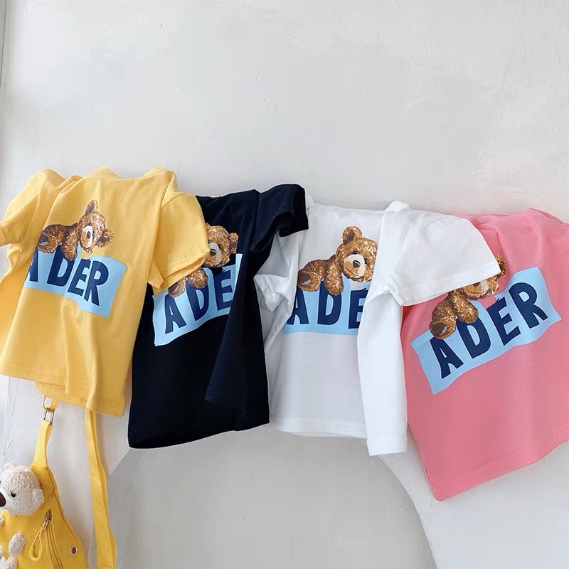 Áo Thun Cotton In Hình Gấu Hoạt Hình Phong Cách Hàn Quốc Dành Cho Bé Gái 0-7 Tuổi