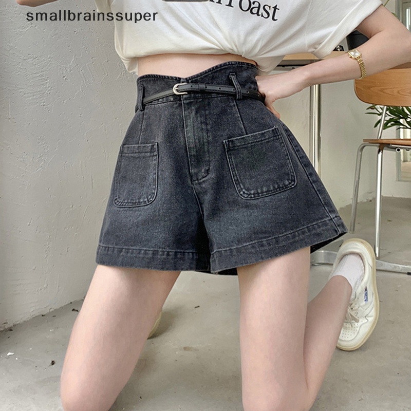 Quần Short Jeans Lưng Cao Ống Rộng Thời Trang Vintage Hàn Quốc