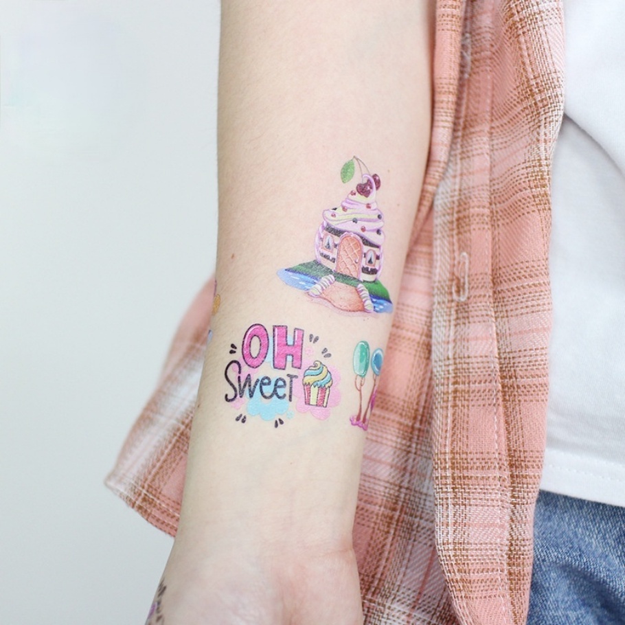 Miếng Dán Hình Xăm Tạm Thời Chống Nước Và Mồ Hôi Hình Bánh Kem Cho Trẻ Em