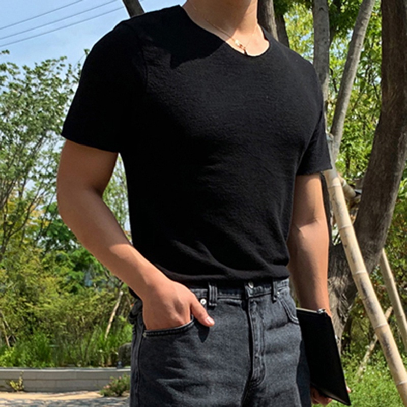 INCERUN Áo Thun Tay Ngắn Cổ Chữ V Màu Trơn Thời Trang Trẻ Trung Cho Nam