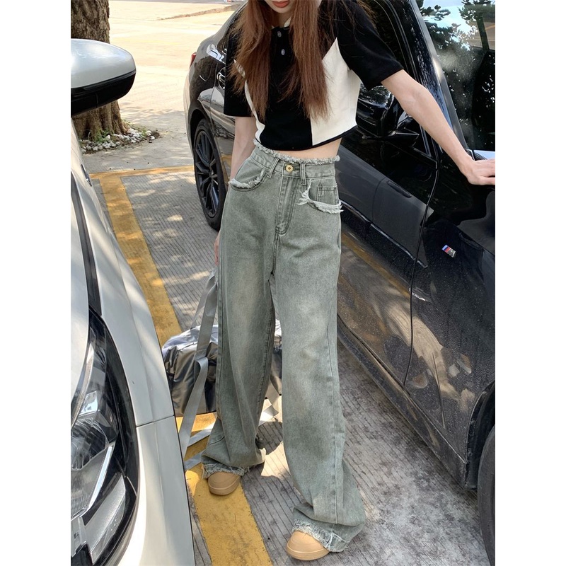 Quần Jean Nữ Lưng Cao Ống Rộng Phong Cách Vintage Mới