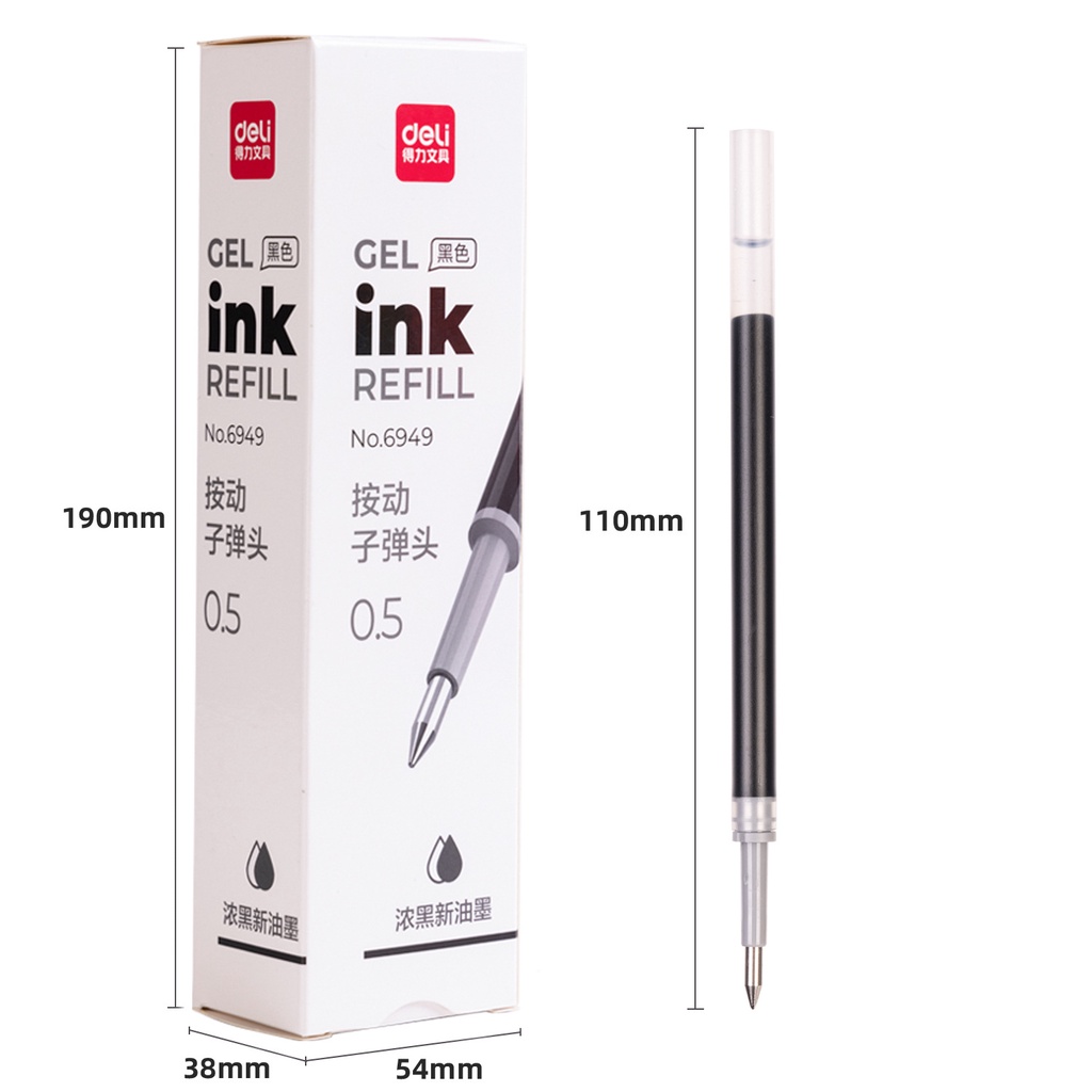 Set 20 Ruột Bút Bi Mực Đen Ngòi 0.5mm Deli 6949