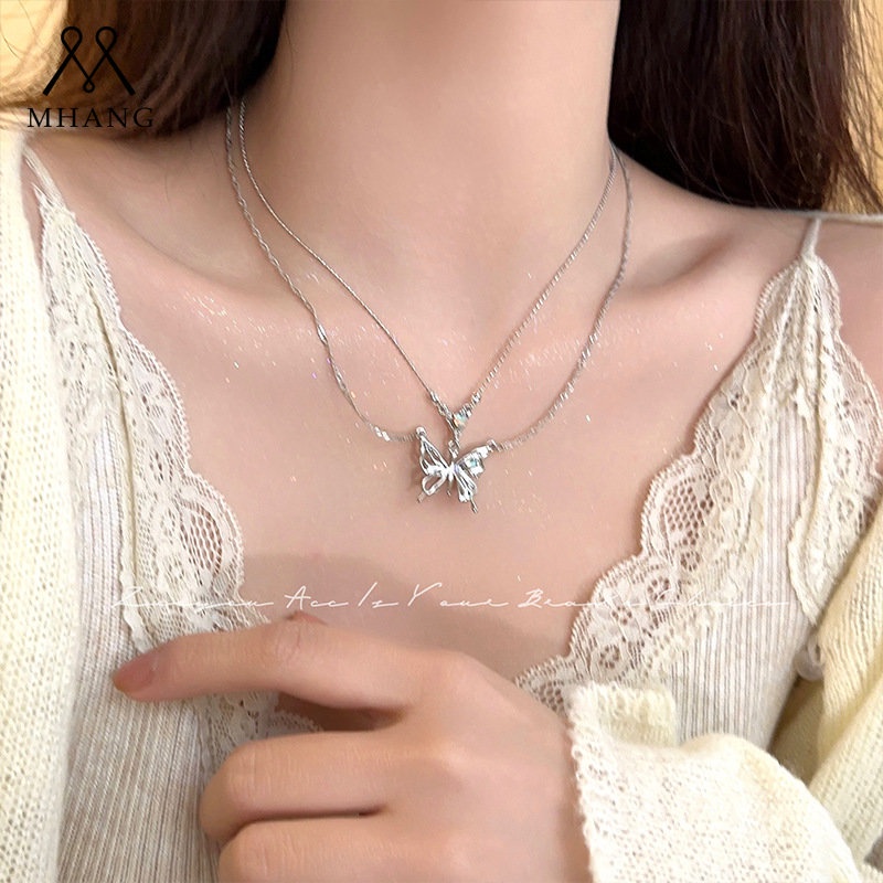 Vòng cổ Mạ Vàng 2K Mặt Hình Bướm Đính Đá Zircon Phong Cách Punk