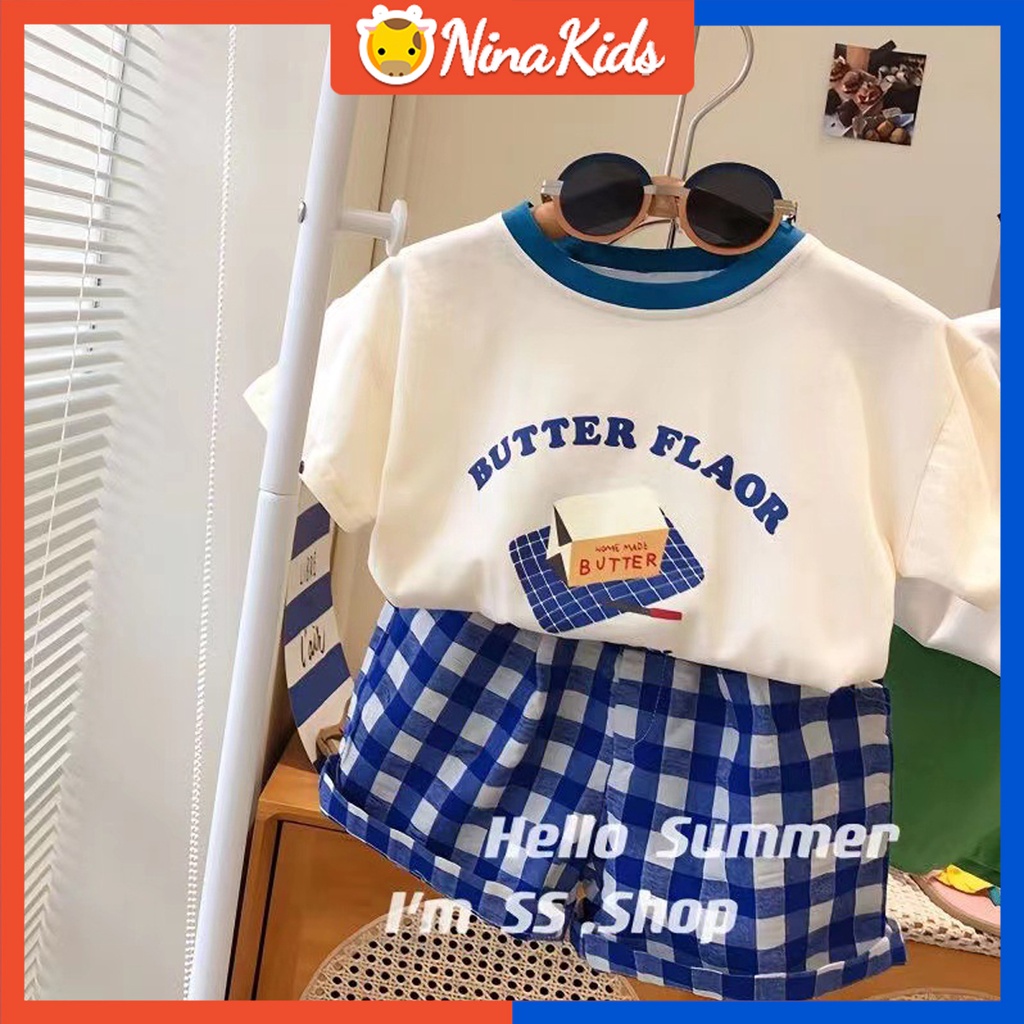 Set Áo Thun Tay Ngắn In Chữ + Quần Short Kẻ Sọc Ca Rô Thời Trang Mùa Hè Cho Bé Gái 0-6 Tuổi