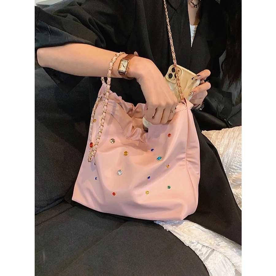 Túi Xách Bucket Cỡ Lớn Đính Đá Nhiều Màu Sắc Đa Dạng
