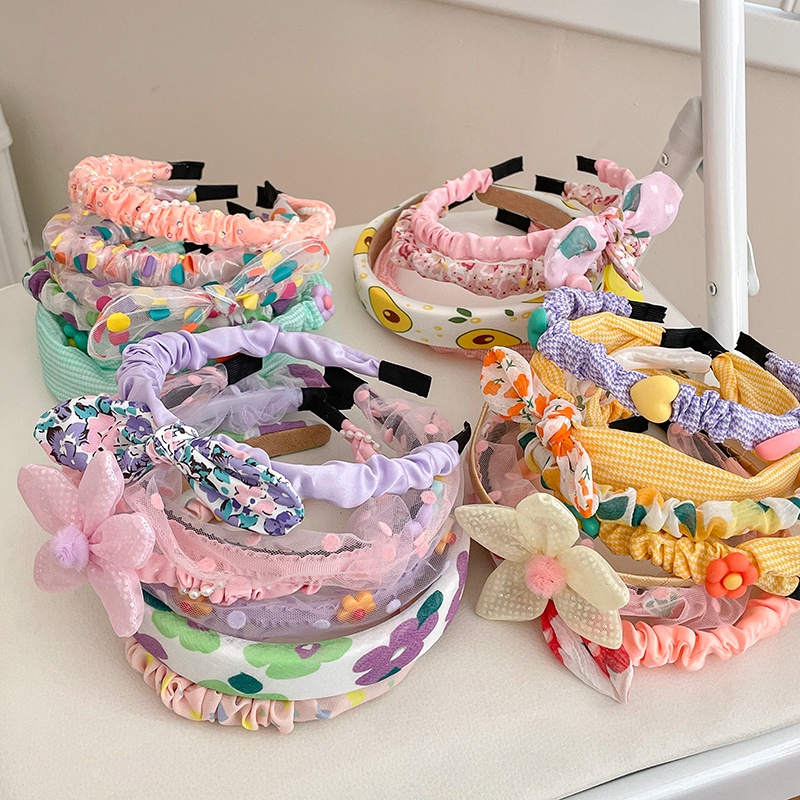 Bộ 3 Dây Cột Tóc Vải Không Trượt In Hoa Hoạt Hình Kiểu Hàn Quốc Dễ Thương Cho Bé Gái