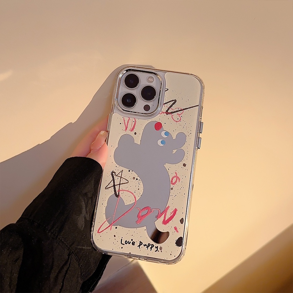 Ốp Điện Thoại Trong Suốt Mạ Gương In Hình Cún Hoạt Hình Cho Iphone 14 11 12 13 PRO MAX AT0255