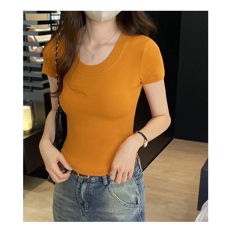 SUXI Áo Thun Lưng Cao Dáng Ôm Phong Cách Hàn Quốc Đơn Giản Thời Trang Mùa Hè Cho Nữ