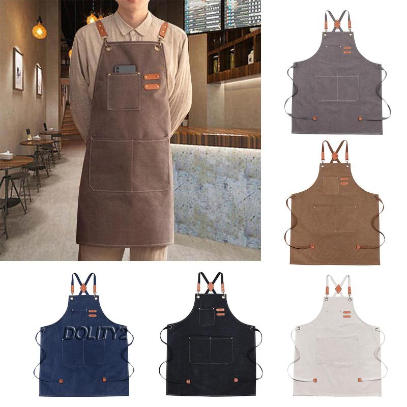 [Dolity2] Tạp Dề Bằng Vải Canvas Có Túi Sau Lưng Cho Cửa Hàng Làm Việc