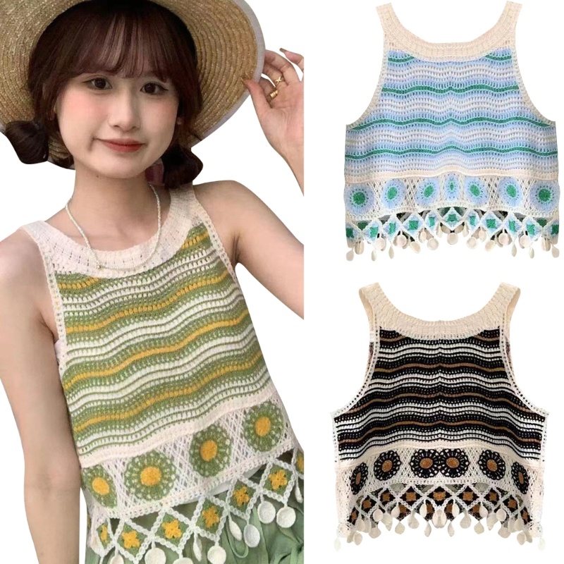 Áo Dệt Kim Họa Tiết Dễ Thương Ngọt Ngào Phối Dây Tua Rua Cho Nữ