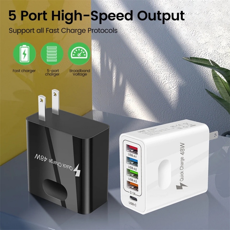 Sạc Nhanh 4 CổNg Usb 5 Trong 1 48W PD 4U + PD
