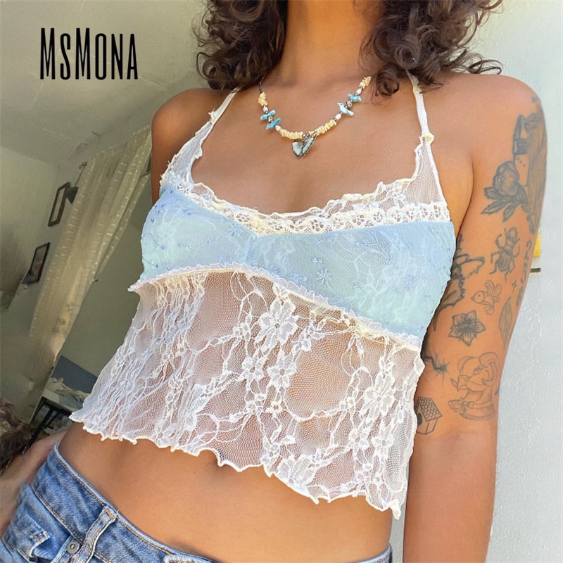 Áo Tank Top Hai Dây Màu Trơn Phối Ren Hở Lưng Thời Trang 2023 Quyến Rũ Cho Nữ