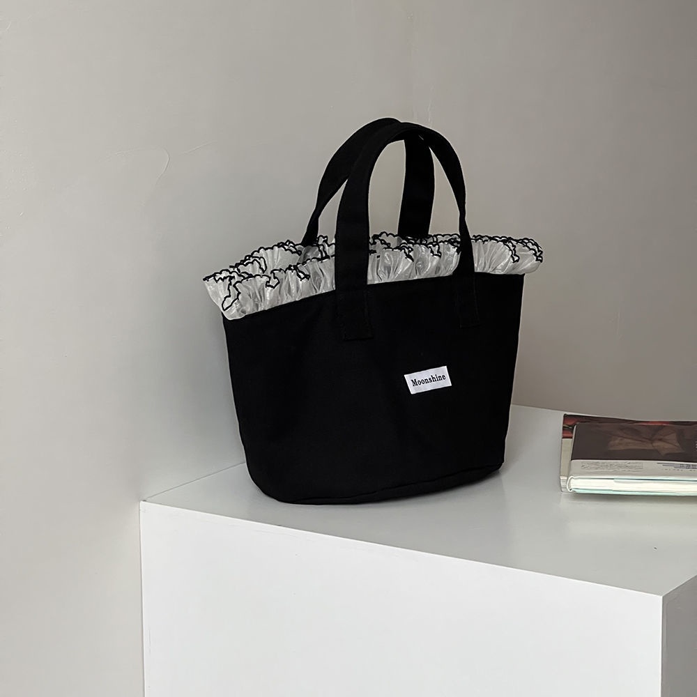 Túi Xách Vải Canvas Cỡ Lớn Phối Ren Kiểu Hàn Quốc Thời Trang Xuân Hè Cho Nữ
