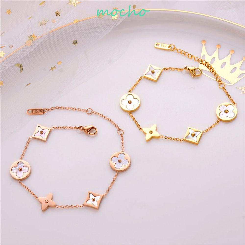 Vòng Tay Kim Loại Hình Cỏ Bốn Lá Và Vỏ Sò Phong Cách Punk Hàn Quốc