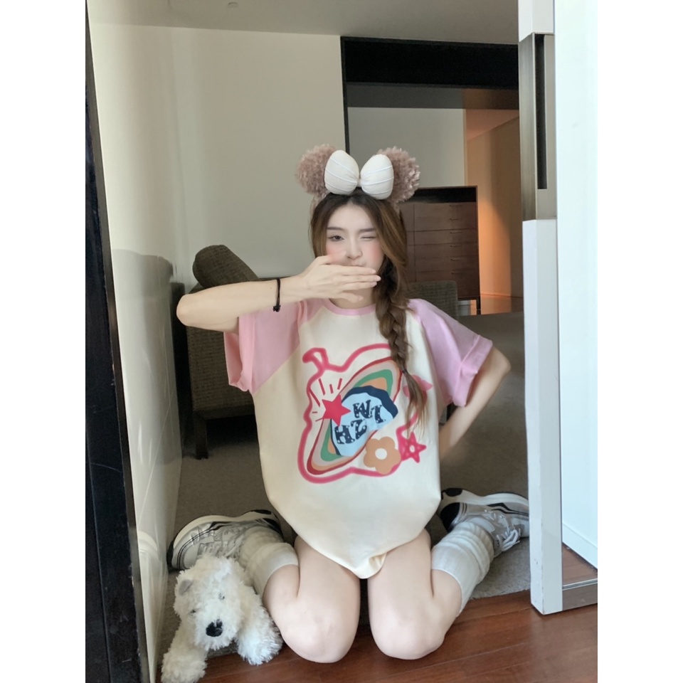 Áo Thun Tay Ngắn Dáng Rộng In Hình Hành Tinh Màu Sắc Đơn Giản Thời Trang Mùa Hè Năng Động