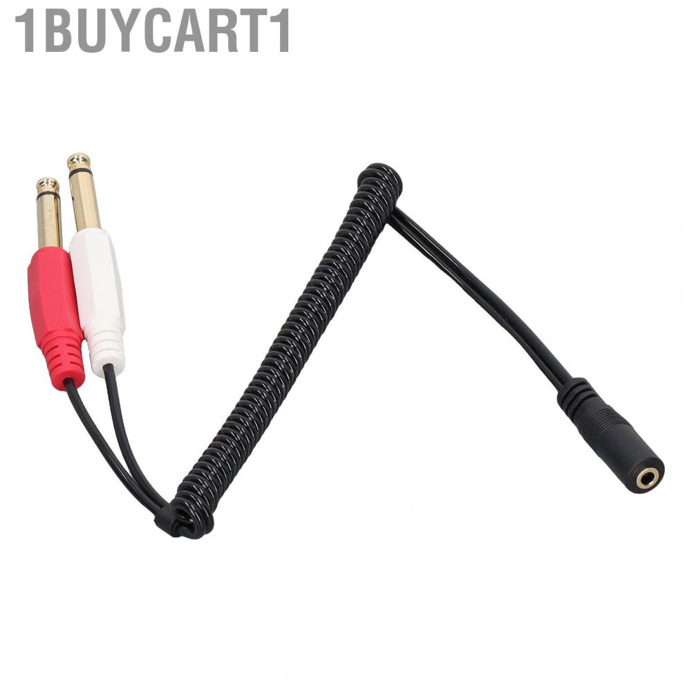 1buycart1 3.5mm Female To 2 6.35mm Male Cable  Flexible Rubber Sheath Safe Adapter for Microphone Speaker