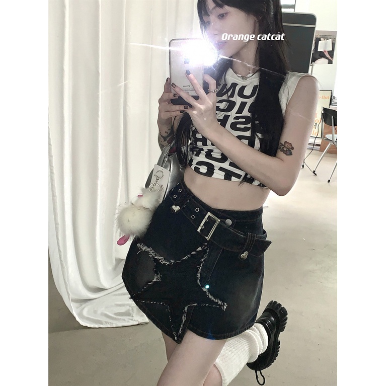 [F &amp; X] Chân Váy Denim Miniskirt Star y2k Lưng Cao Dáng Chữ a Phong Cách Mới Mùa Hè Cho Nữ