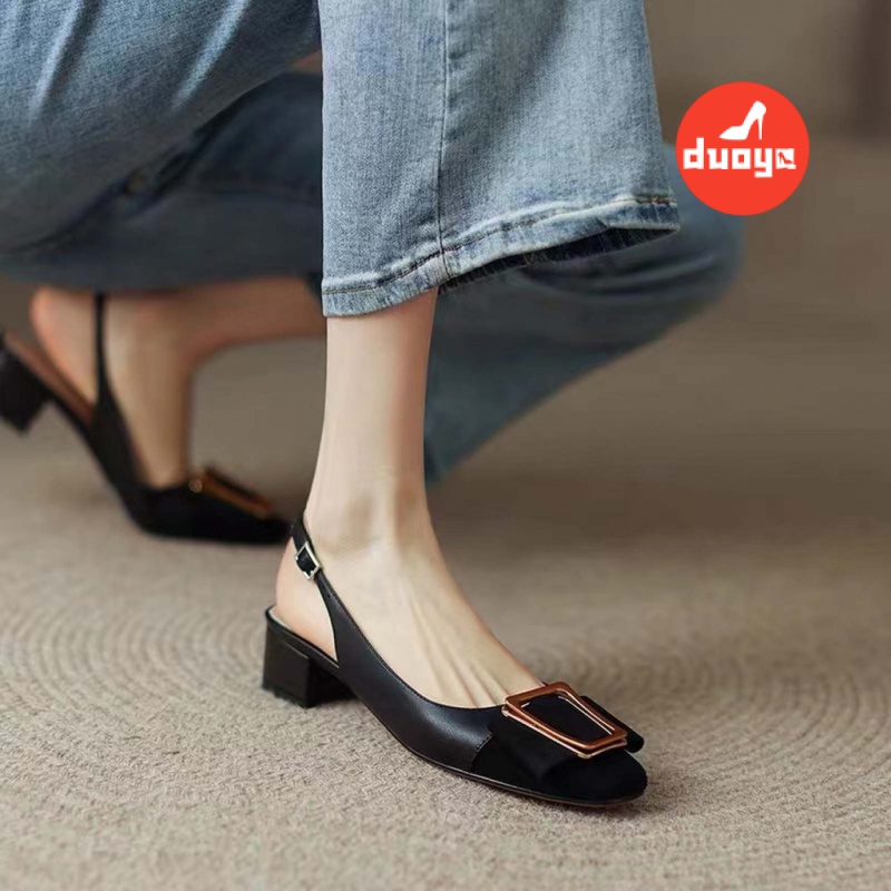 Giày Sandal Cao Gót Hở Ngón Phối Khóa Cài Hình Vuông Thời Trang Mùa Hè Pháp 2022 Cho Nữ