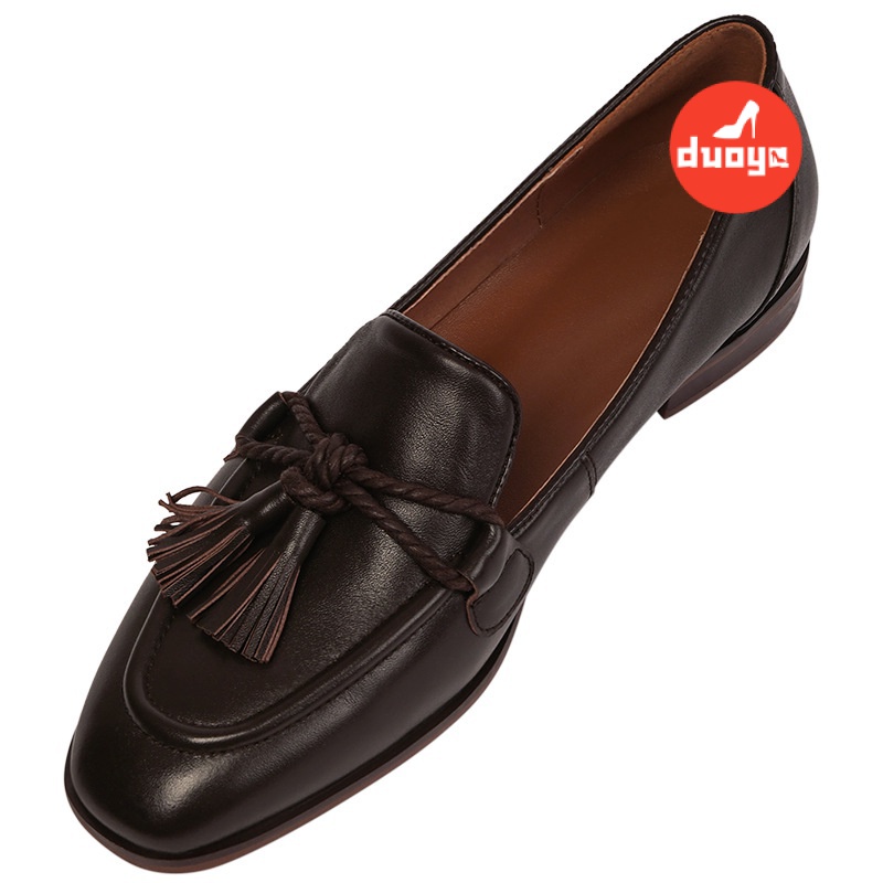 Giày Da Mũi Tròn Phối Tua Rua Phong Cách Anh Quốc Thời Trang Cho Nữ