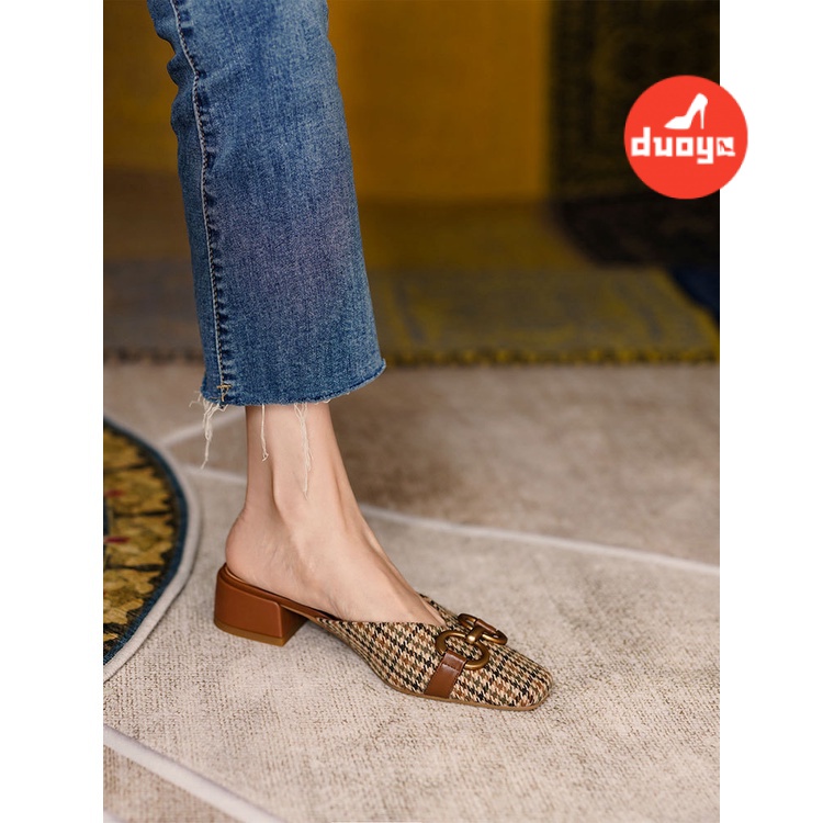 Dép Bít Mũi Đế Dày Khóa Cài Bằng Chất Liệu Da Phong Cách Pháp Thời Trang Mùa Hè Sang Trọng Cho Nữ
