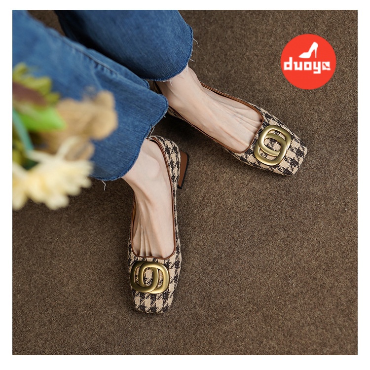 Duoya Giày Tây Mũi Vuông Đế Dày Mềm Mại Phong Cách Retro Pháp Cho Nữ