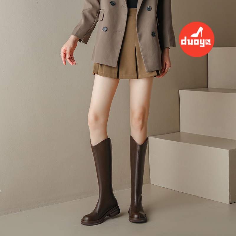 Duoya Giày Bốt Cao Gót Dày Dặn Màu Hồng Phong Cách Anh Quốc 2022 Dễ Thương Cho Nữ