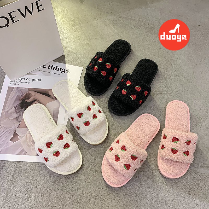 Duoya Tóc Thẳng ~ [Hàng Có Sẵn] Dép Bông Đi Trong Nhà Mùa Thu Đông Phong Cách Nàng Tiên Nhỏ Ngọt Ngào Dâu Tây ABC] OL