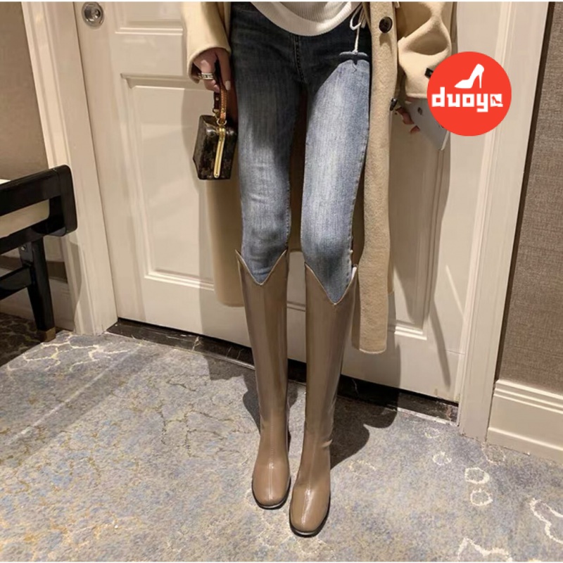 Duoya Tóc Thẳng ~ [Cửa Hàng Có Sẵn] Giày Bốt Cao Gót Màu Trắng Không Có Gót Dày Khung Nhỏ Cho Nữ