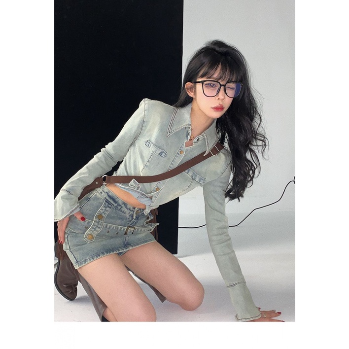 Chân Váy Denim Chữ a Lưng Cao Phong Cách Retro Mỹ Thời Trang Mùa Hè 2023 Mới Cho Nữ