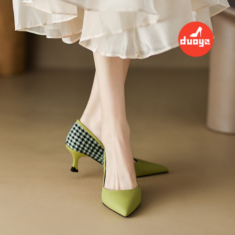 Duoya Tóc Thẳng ~ [Hàng Có Sẵn] Giày Bốt Martin Cao Gót Màu Đen Thiết Kế Mới Mùa Xuân Thu Cho Nữ