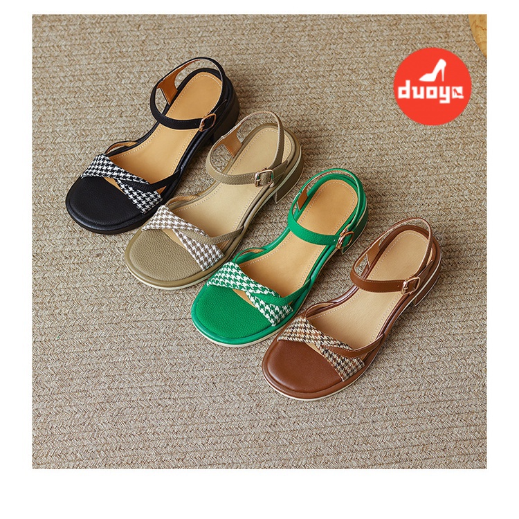 Duoya Tóc Thẳng ~  Giày Sandal Một Dây Da Mềm Hở Ngón Đế Dày Mùa Hè Dễ Phối Đồ Cho Nữ