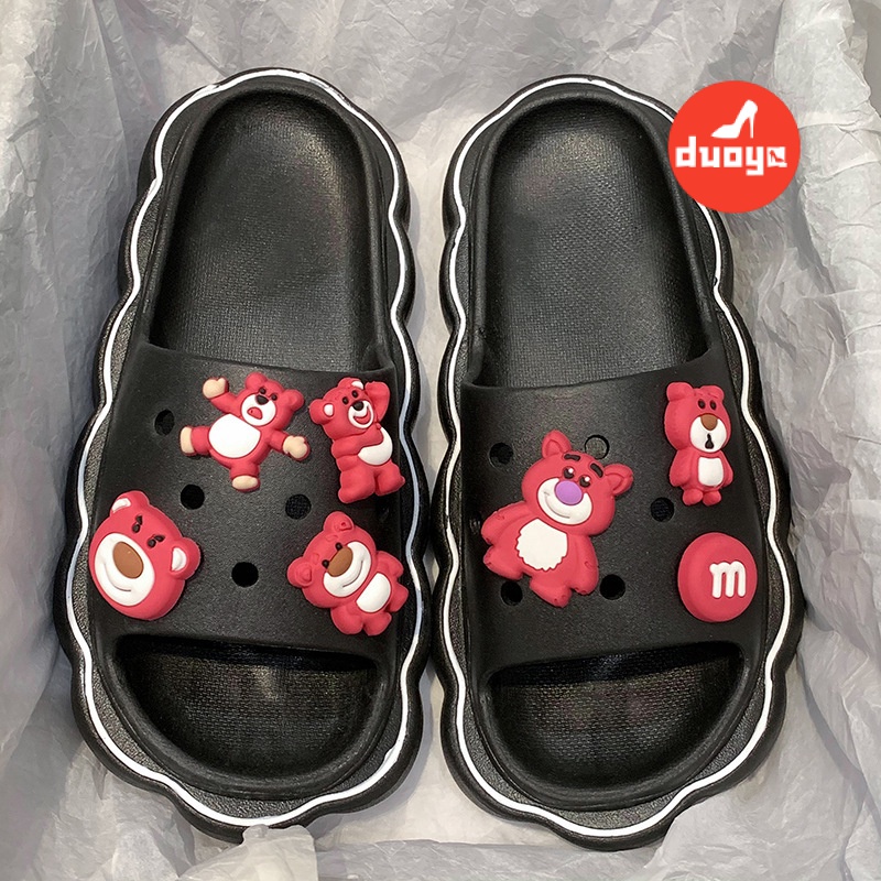 Duoya Dép Đi Trong Nhà / Ngoài Trời Dạng Thẳng ~ [Hàng Có Sẵn] Dép Hình Gấu Dâu Tây Bước Chân Cảm Giác Như Thật Chống Trượt Trong Nhà /
